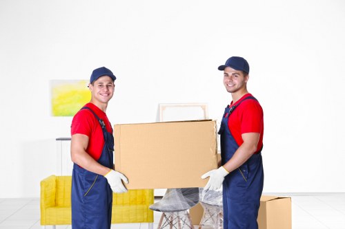Removal team preparing a Stepney home move with boxes and furniture