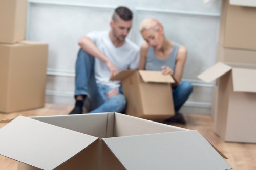 Labelled moving boxes and essentials prepared for a Stepney relocation